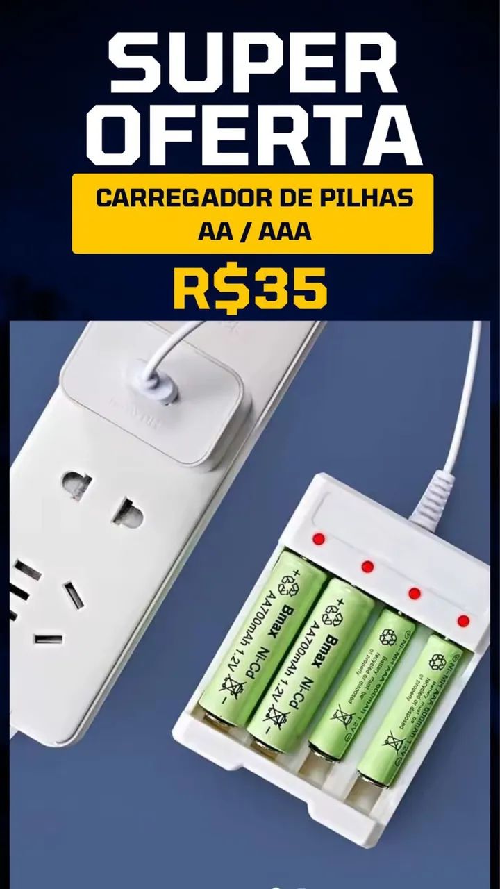 Kit Carregador de Pilhas + Pilhas Recarregáveis - Foto 2