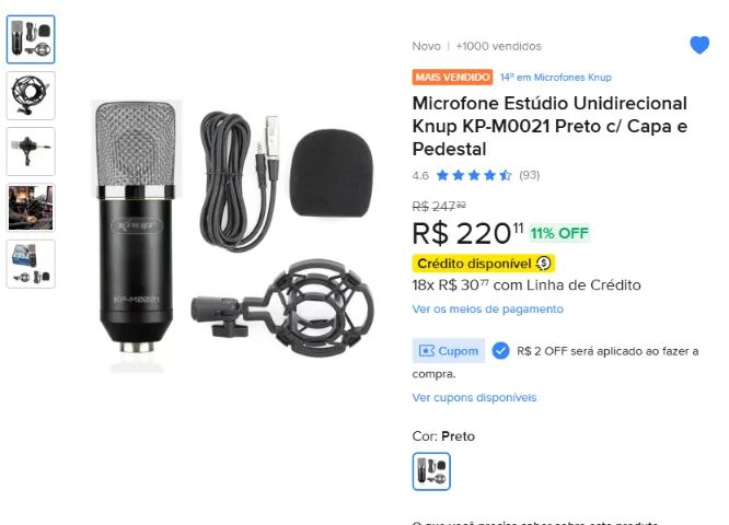 Microfone Kanup KP-MOO21 + Suporte aranha - Foto 5