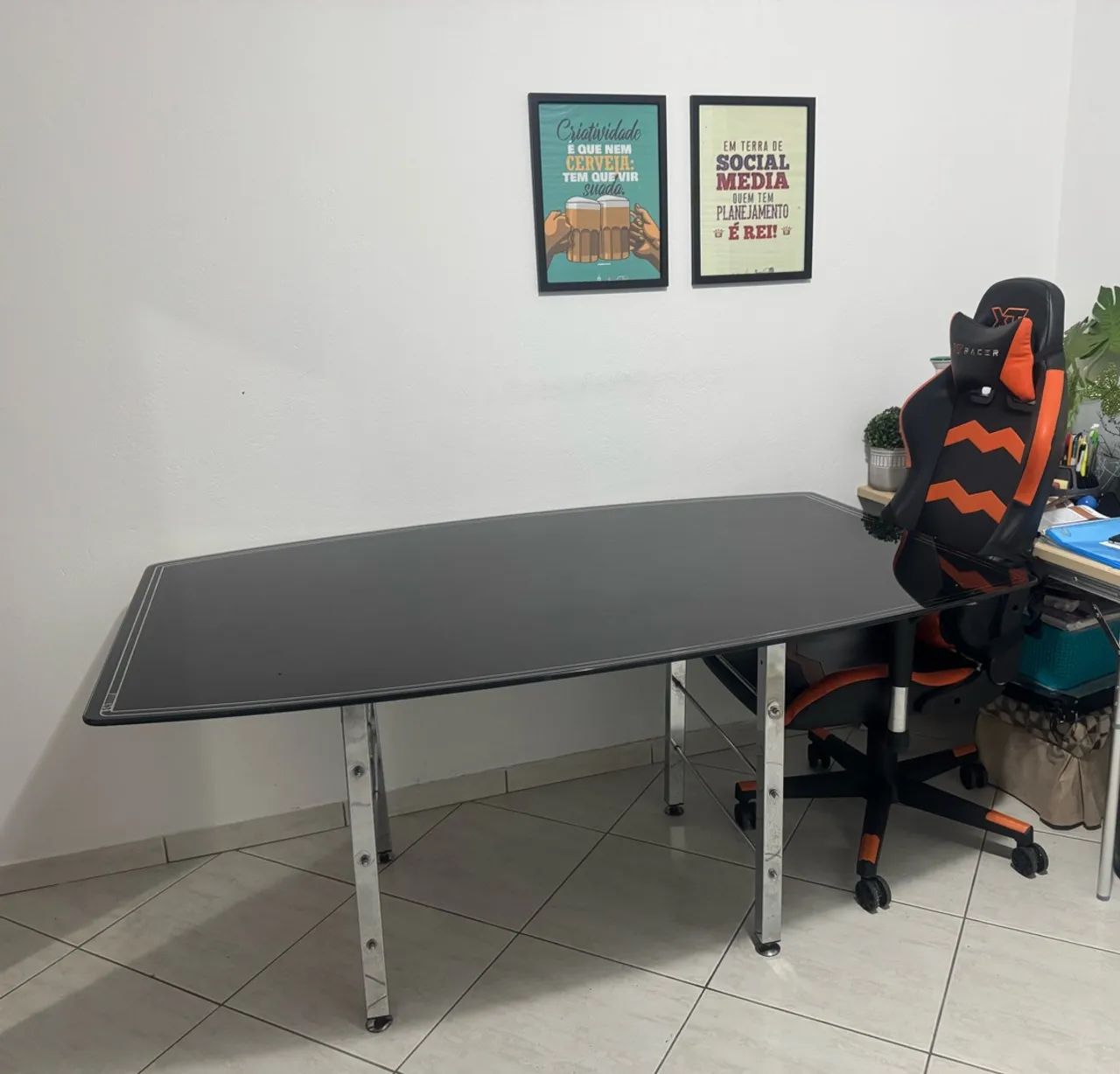 Mesa de Vidro Preta Escritório 