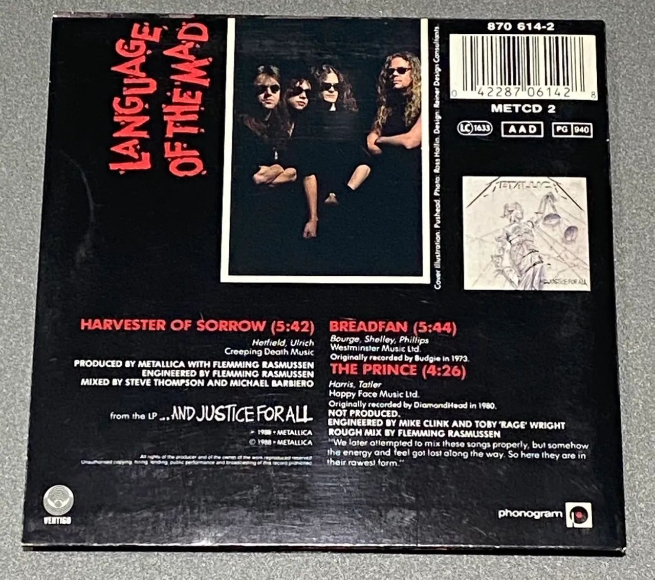 Cd Metallica Harvester of Sorrow single alemão importado raro