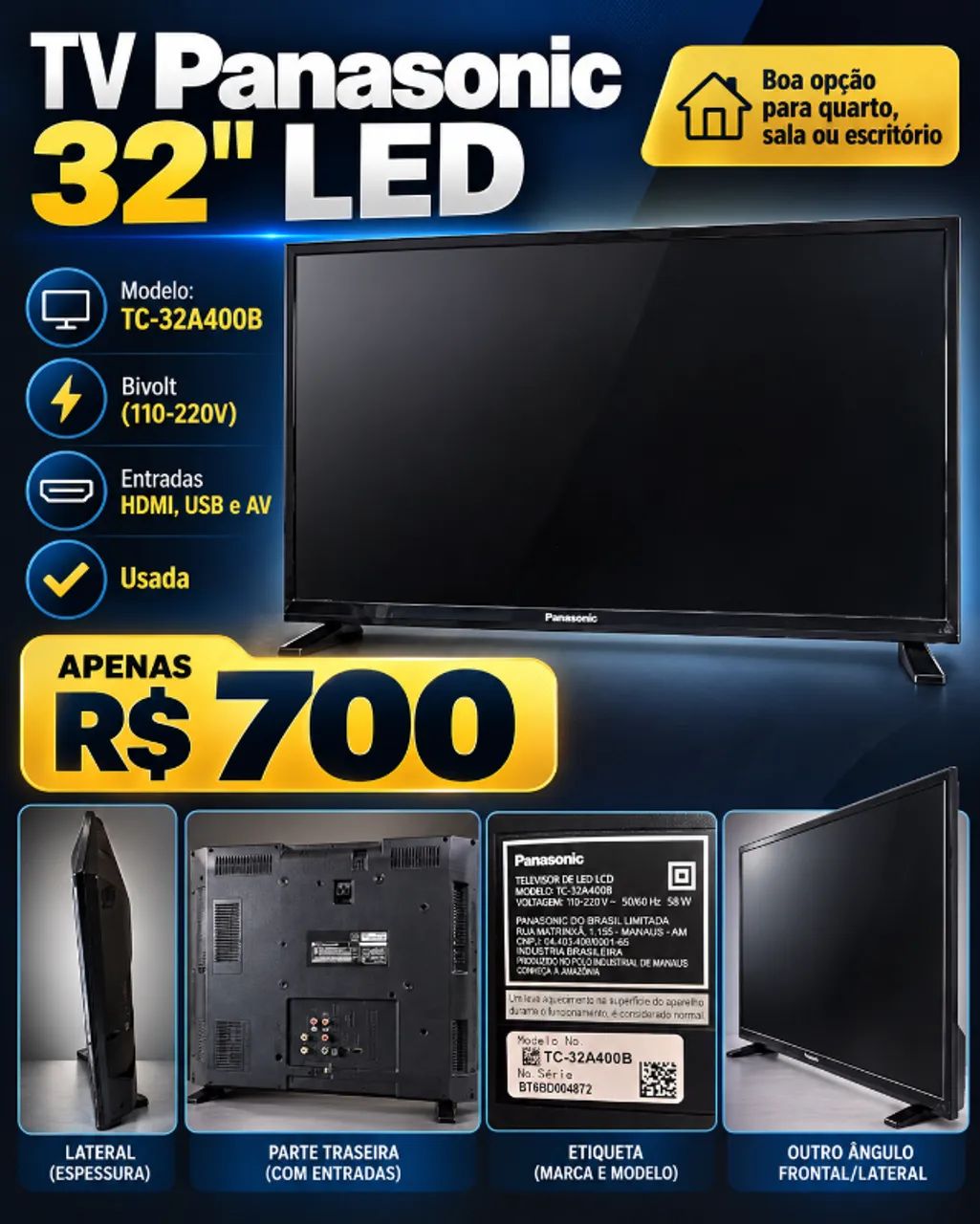 TV PANASONIC LED 32 POLEGADAS