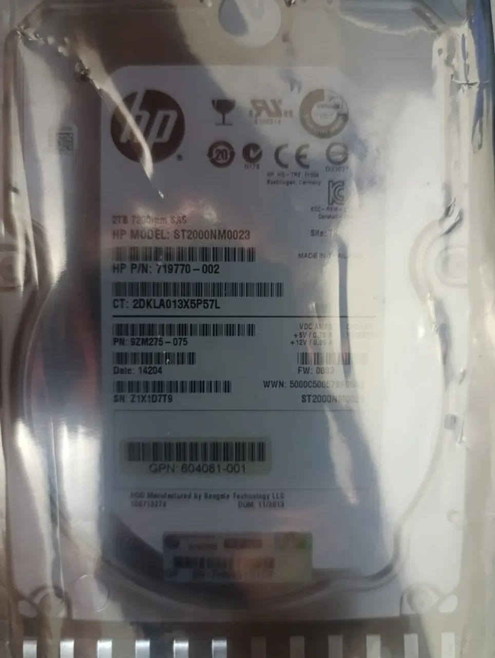 HD HP 2TB SAS 7.2K 6Gbps MDL - Lacrado - PN 719770-002 (Geração