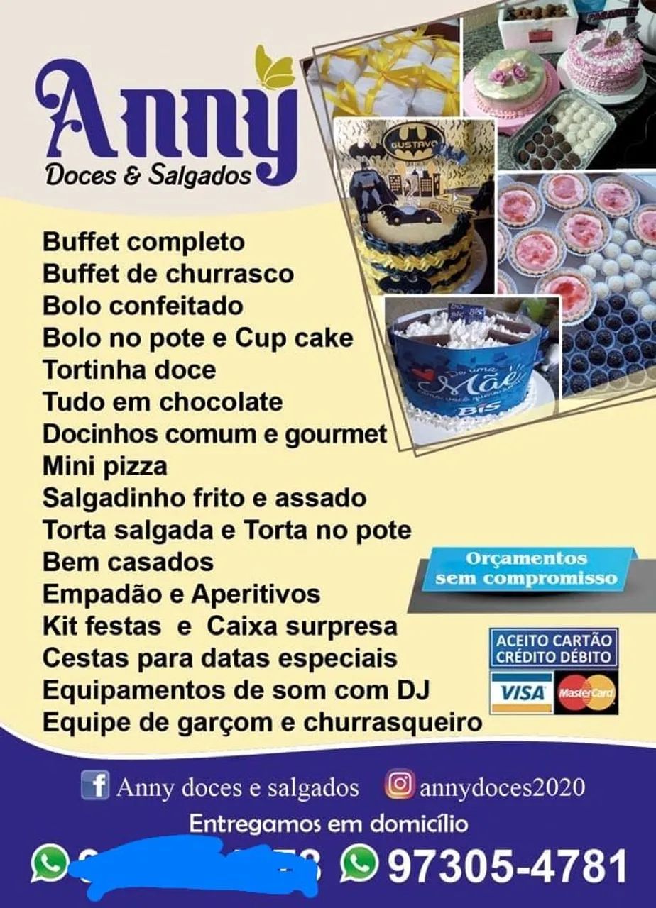 Buffet completo, bolos, docinhos.