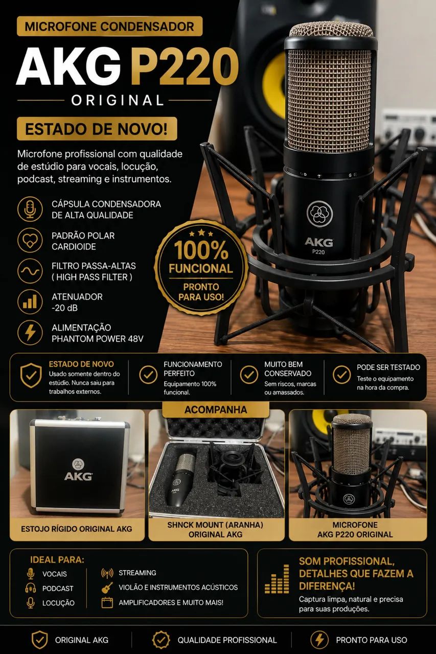 Microfone AKG P220 Condenser Cardioide 