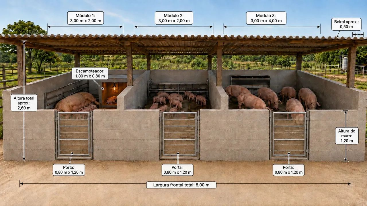 Baia para suínos 8m x 3m com maternidade, creche e engorda  - Foto 3