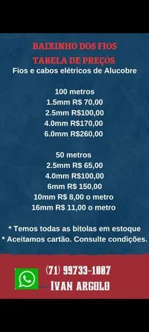 Fios e cabos elétricos de todas as bitolas apartir 60 reais 
