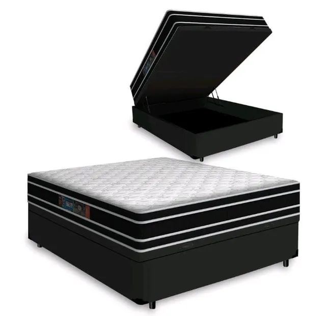 Cama Box baú casal + Colchão de Molas ensacadas D33 Com 17 Cm Altura 