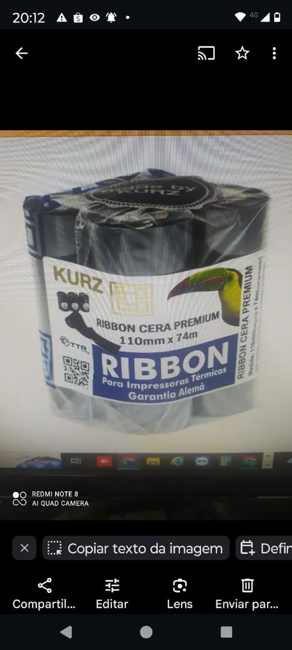 Fita Ribbon Cera Premium Kurz 110mm x 74m 