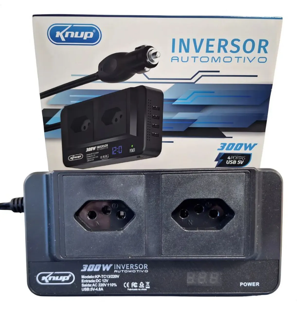 Inversor Automotivo 300W com 4 Portas USB e Tomadas