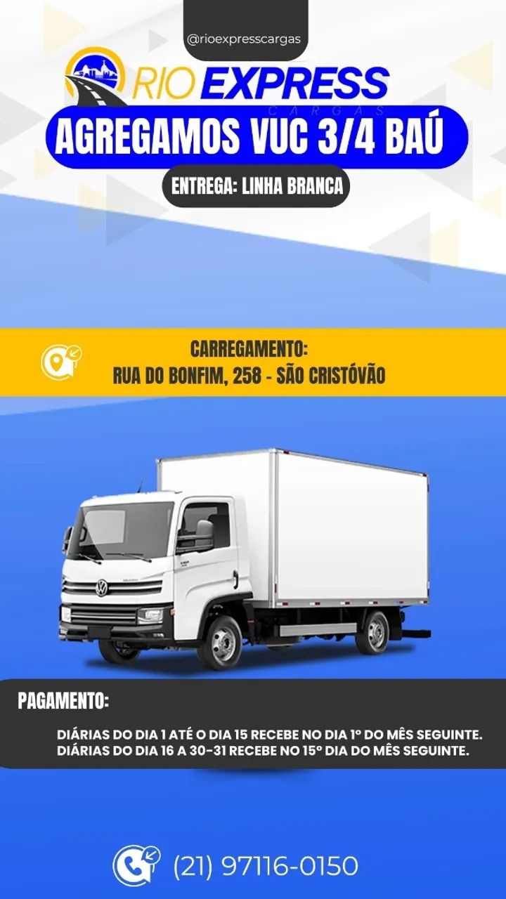 EMPRESA RIO EXPRESS CARGAS AGREGA  CAMINHÃO / BONGO / VAN FURGÃO /FIORINO 