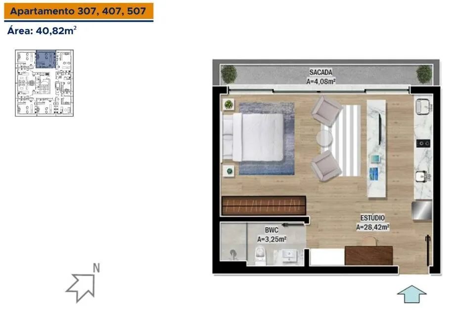 STUDIO FINANCIAMENTO DIRETO COM A COSNTRUTORA, MODELO SPE TRINDADE - Foto 2