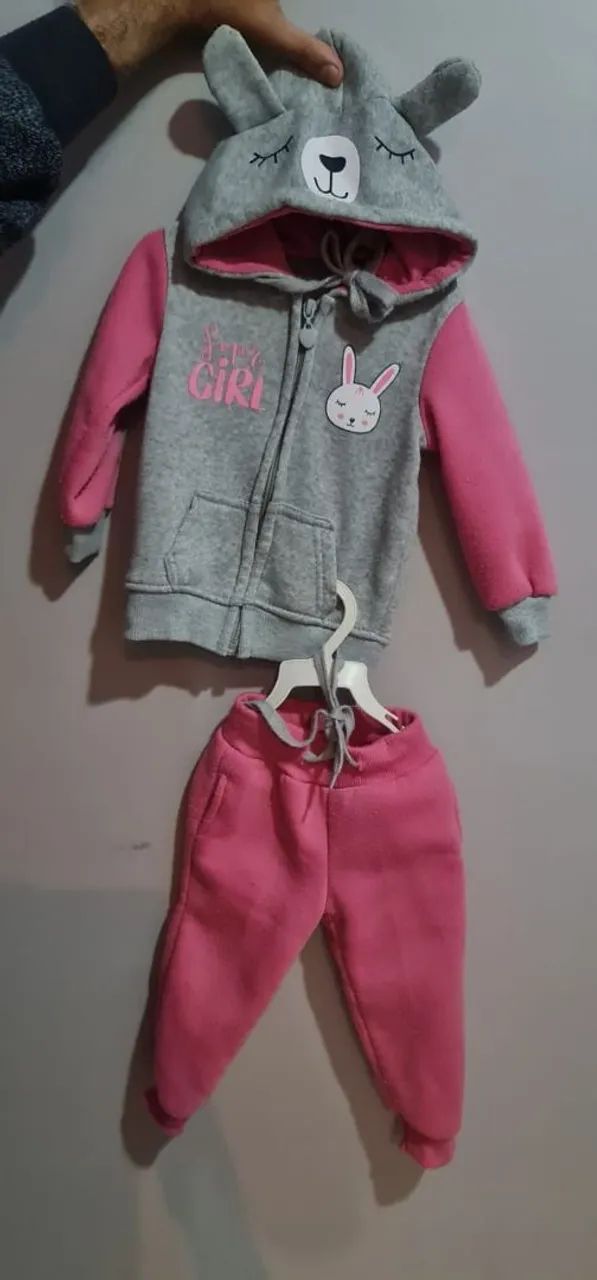 Conjunto de Moletom Infantil Rosa e Cinza - Foto 3