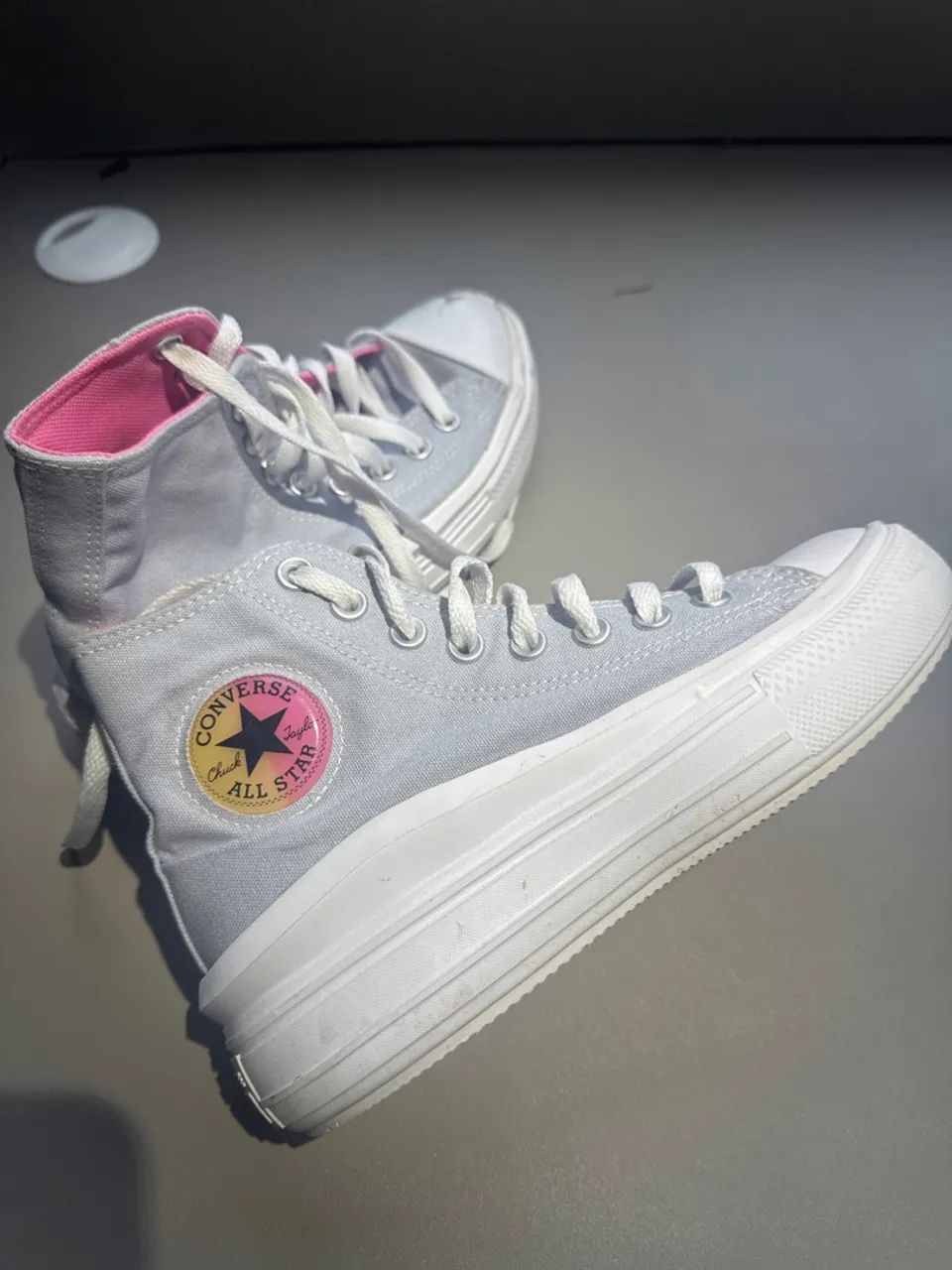 Converse All Star Plataforma Cinza e Rosa - Foto 2