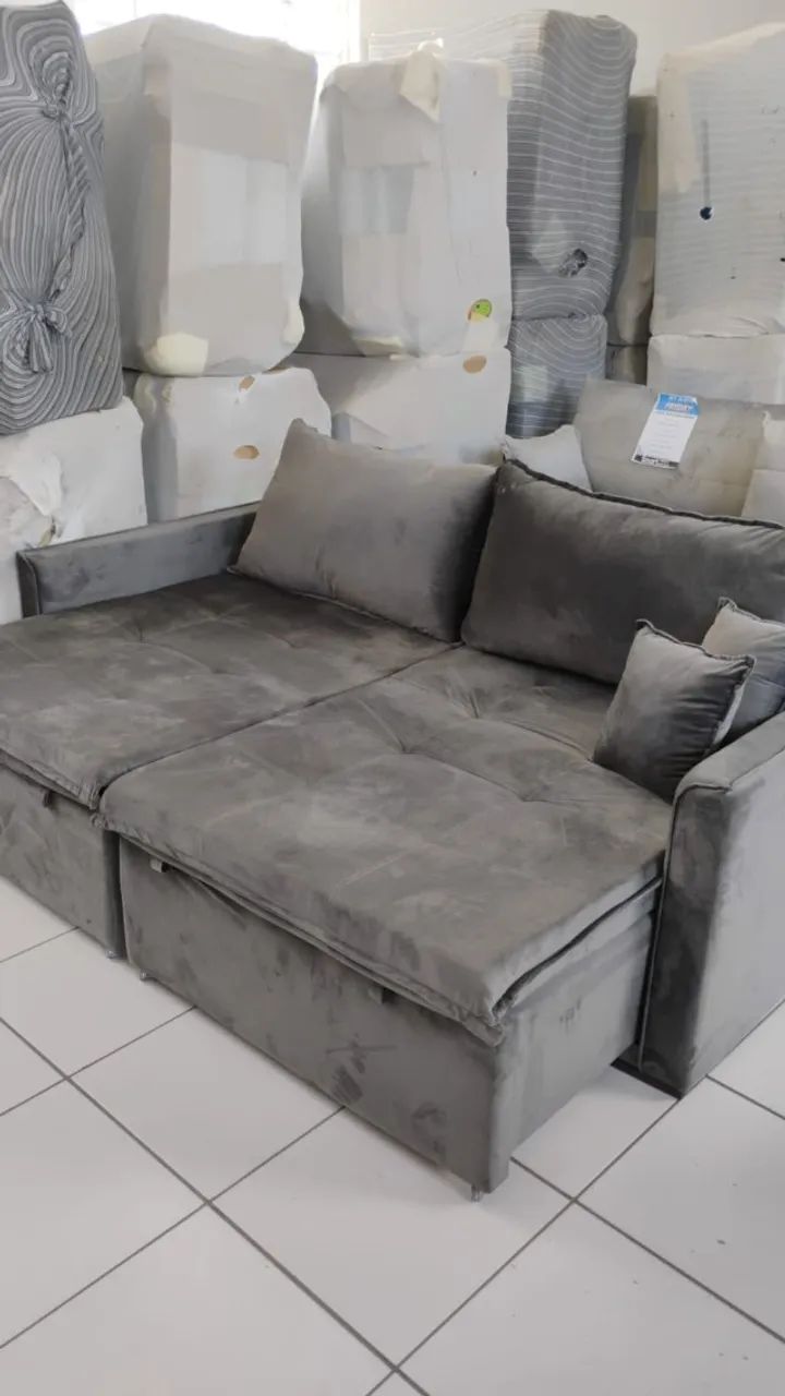 Sofá Cama Onix 4 Lugares Cinza