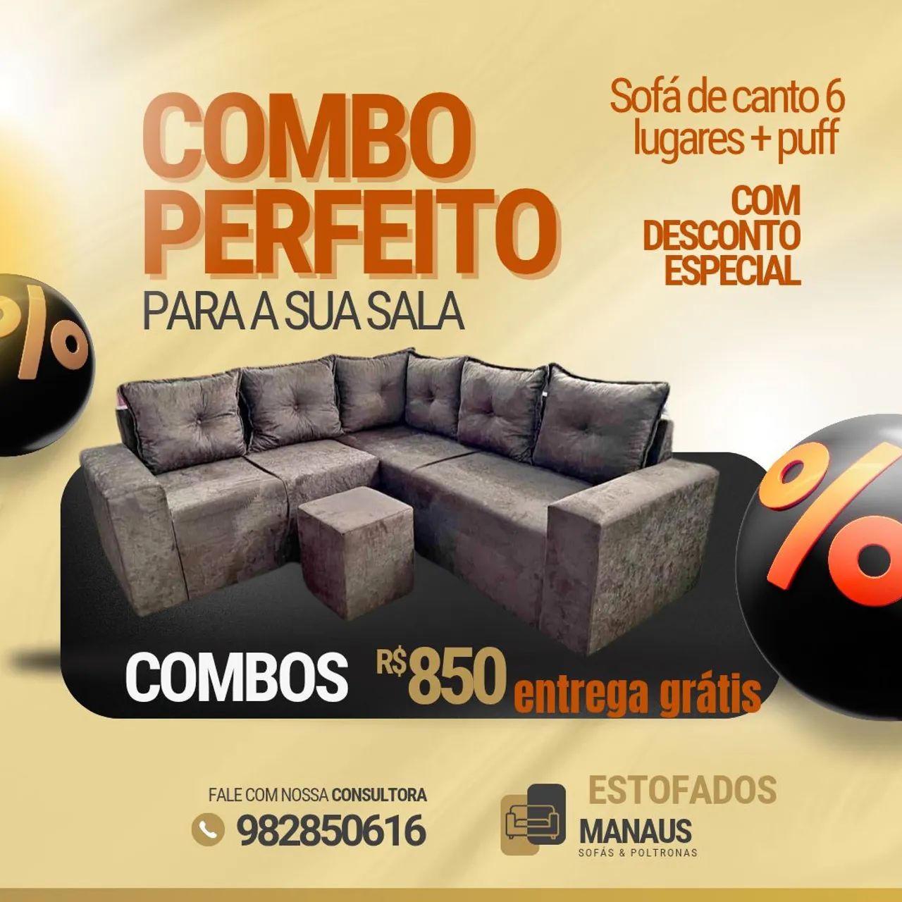 Sofá de Canto 6 lugares com Puff - Entrega Grátis! - Foto 4