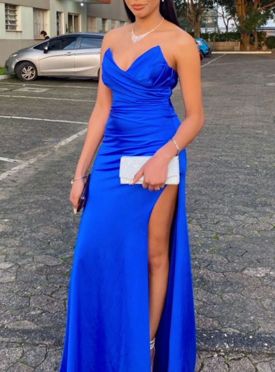 Vestido Longo Azul Royal com Fenda