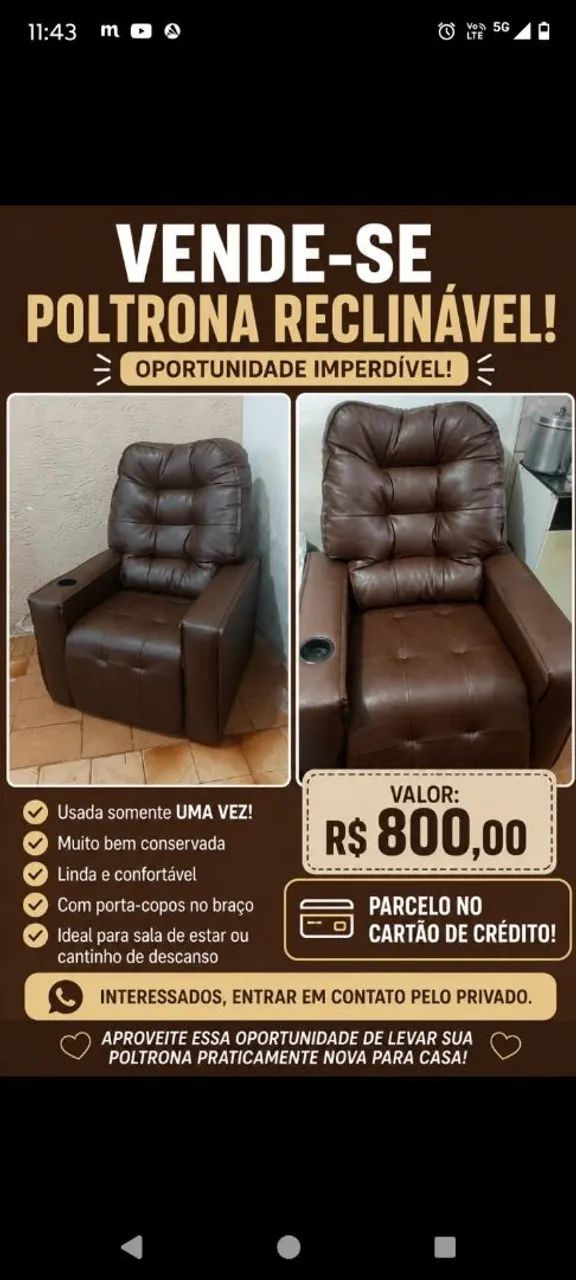 Poltrona confortável marrom 