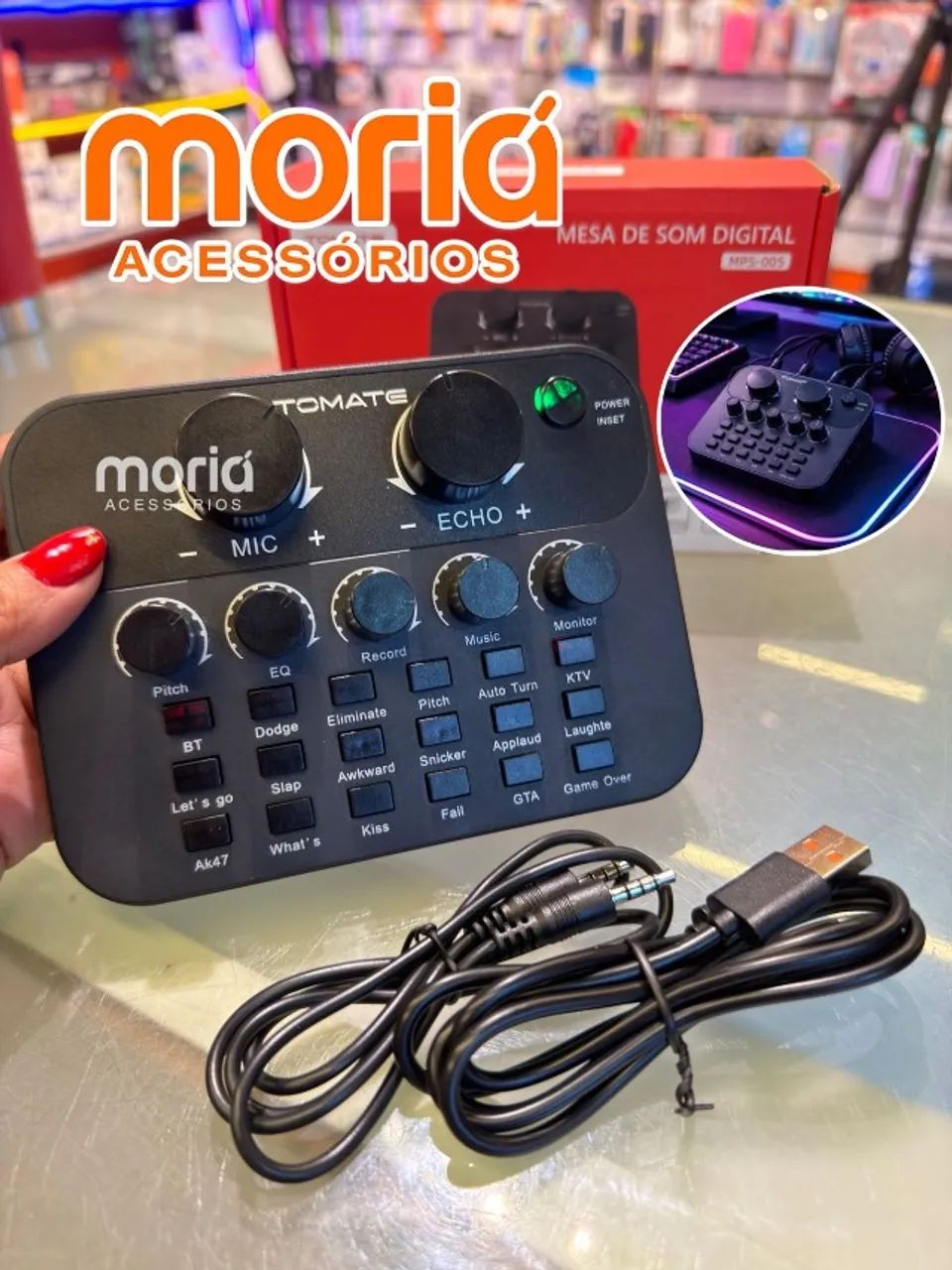 Mesa de Som Digital Tomate MPS-005 - Interface de Áudio para Podcast, Live, Streaming e Ka