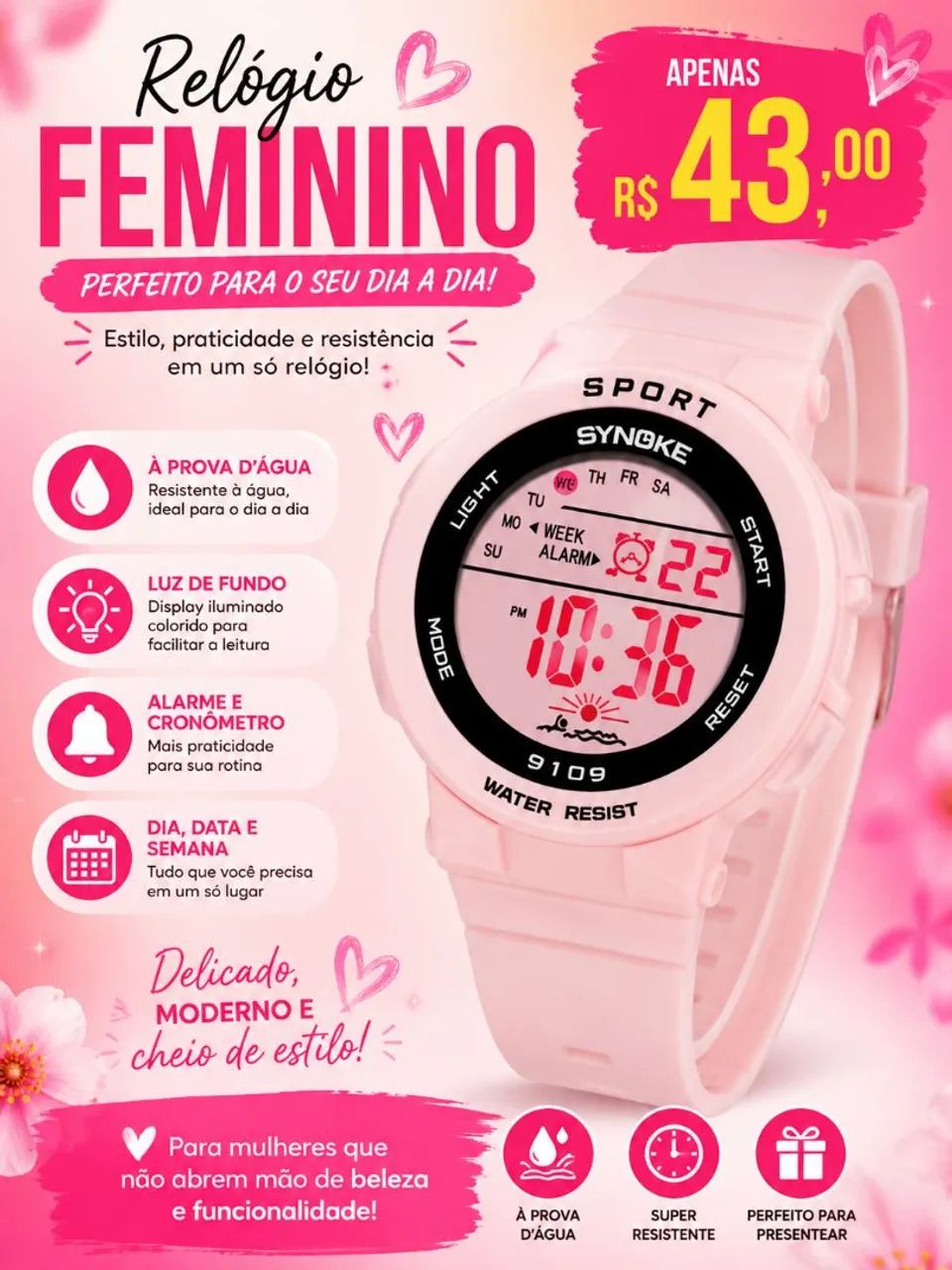RELÓGIO FEMININO ROSA 