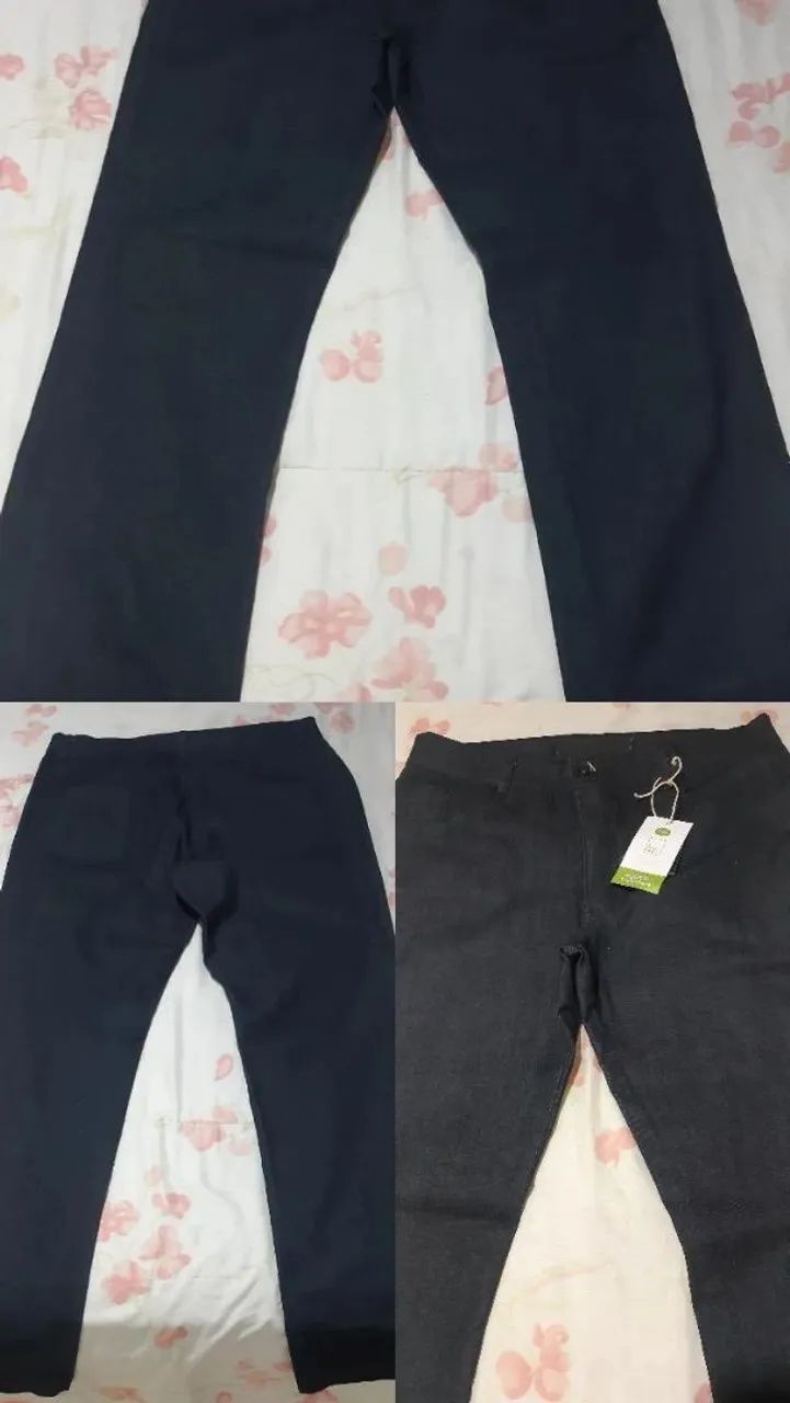 Calça jeans escuro, modelo largo reto, número 46 Nova