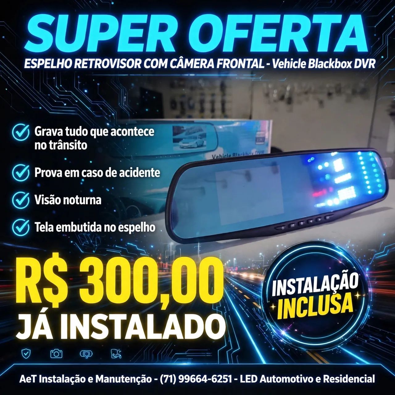 Espelho retrovisor com câmera já instalado 