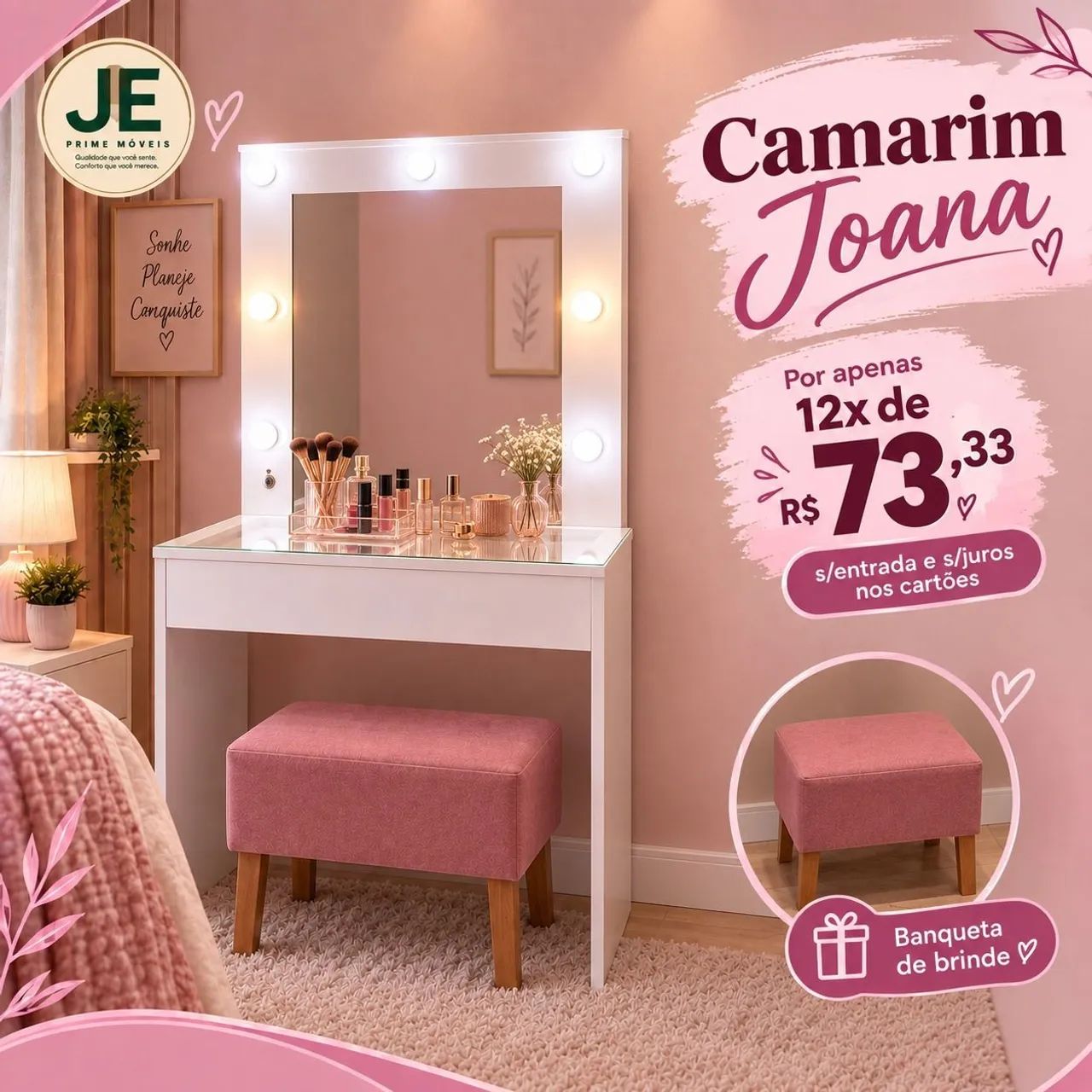 Camarim Joana em mdf com banqueta de brinde 