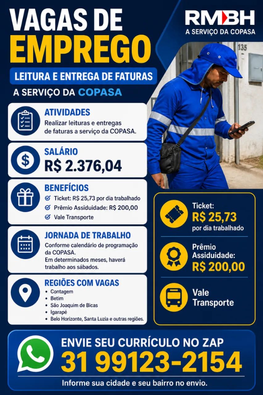 LEITURISTA A SERVIÇO DA COPASA - VAGAS EM ABERTO