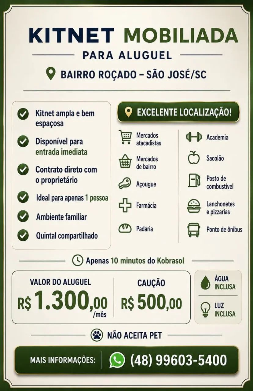Alugo kitnet no Bairro Roçado  - Foto 2