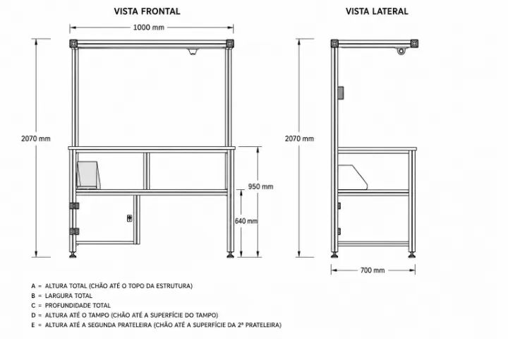 Bancada Industrial em perfil de alumínio 40x40 1,00m com Prateleiras - Foto 3