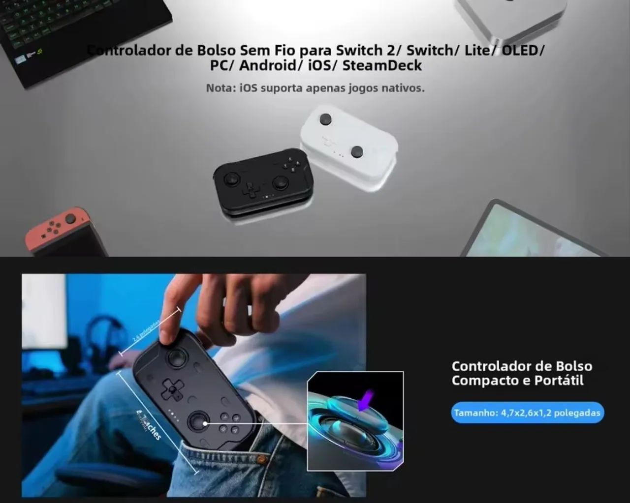 Gamepad de bolso multiplataforma para Switch, Android, iOS, PC, Steamdeck - Foto 5