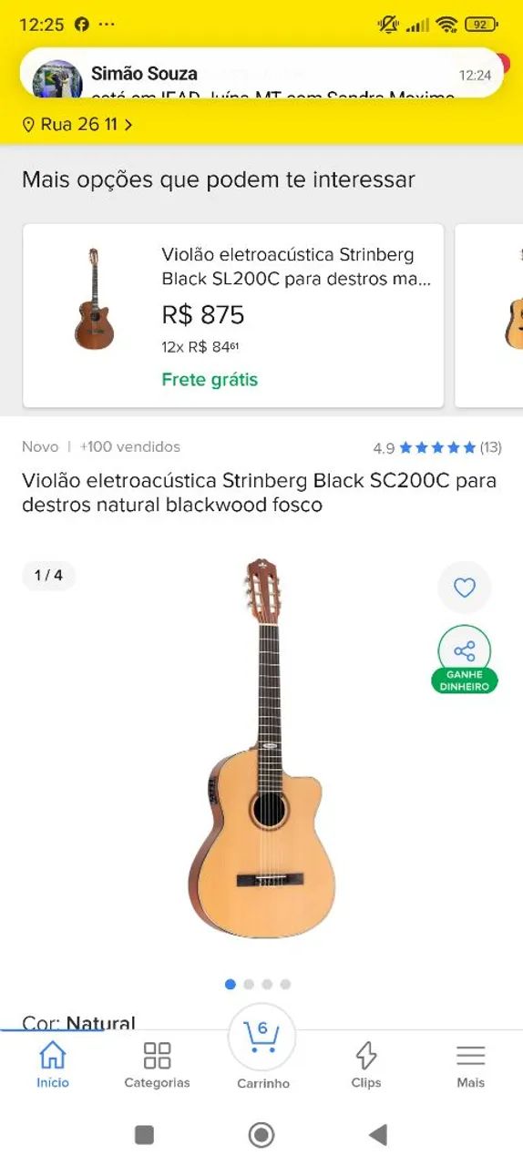 Violão Strinberg Black séries SC200 C NS - Foto 5