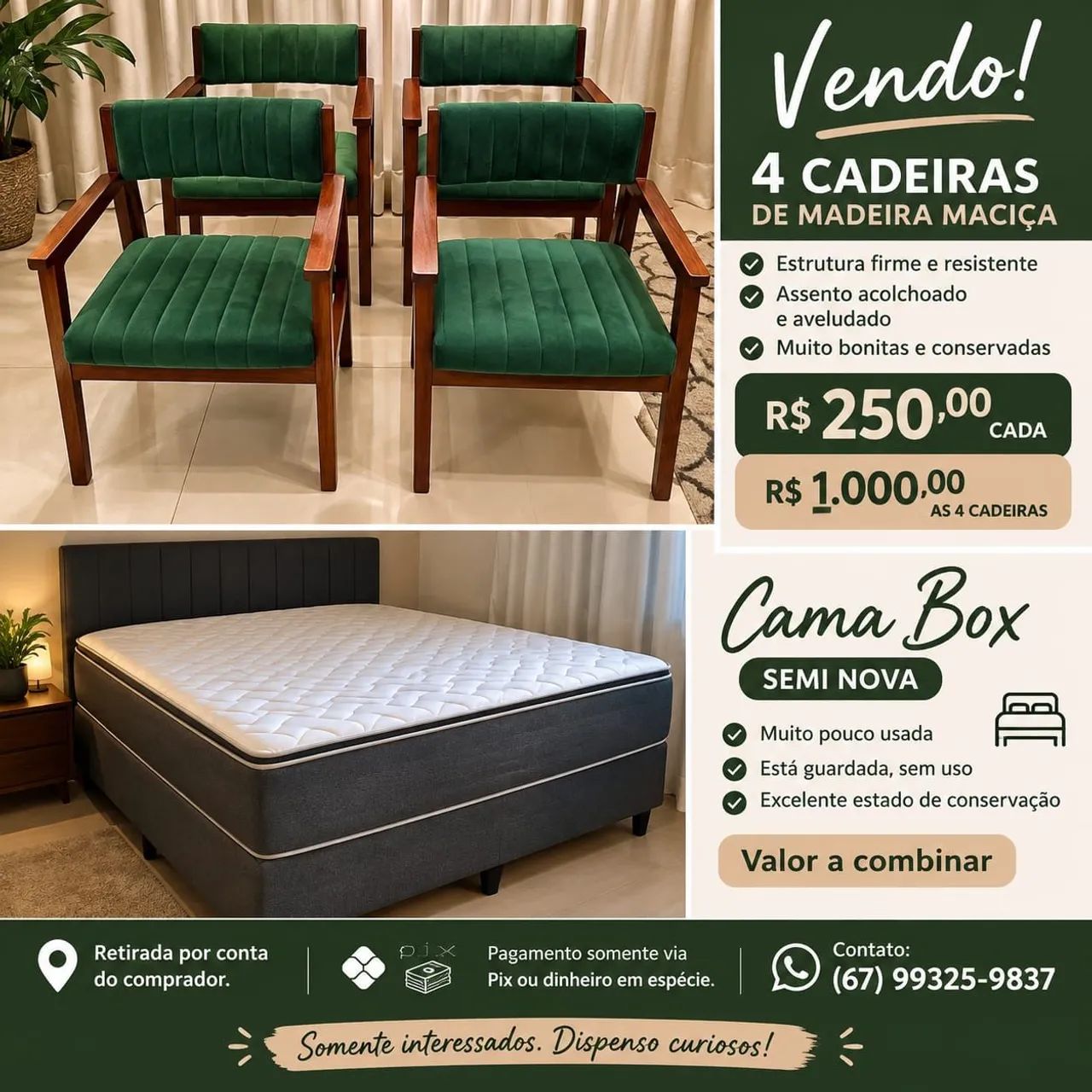 Vendo cama box de casal e jogo de cadeiras