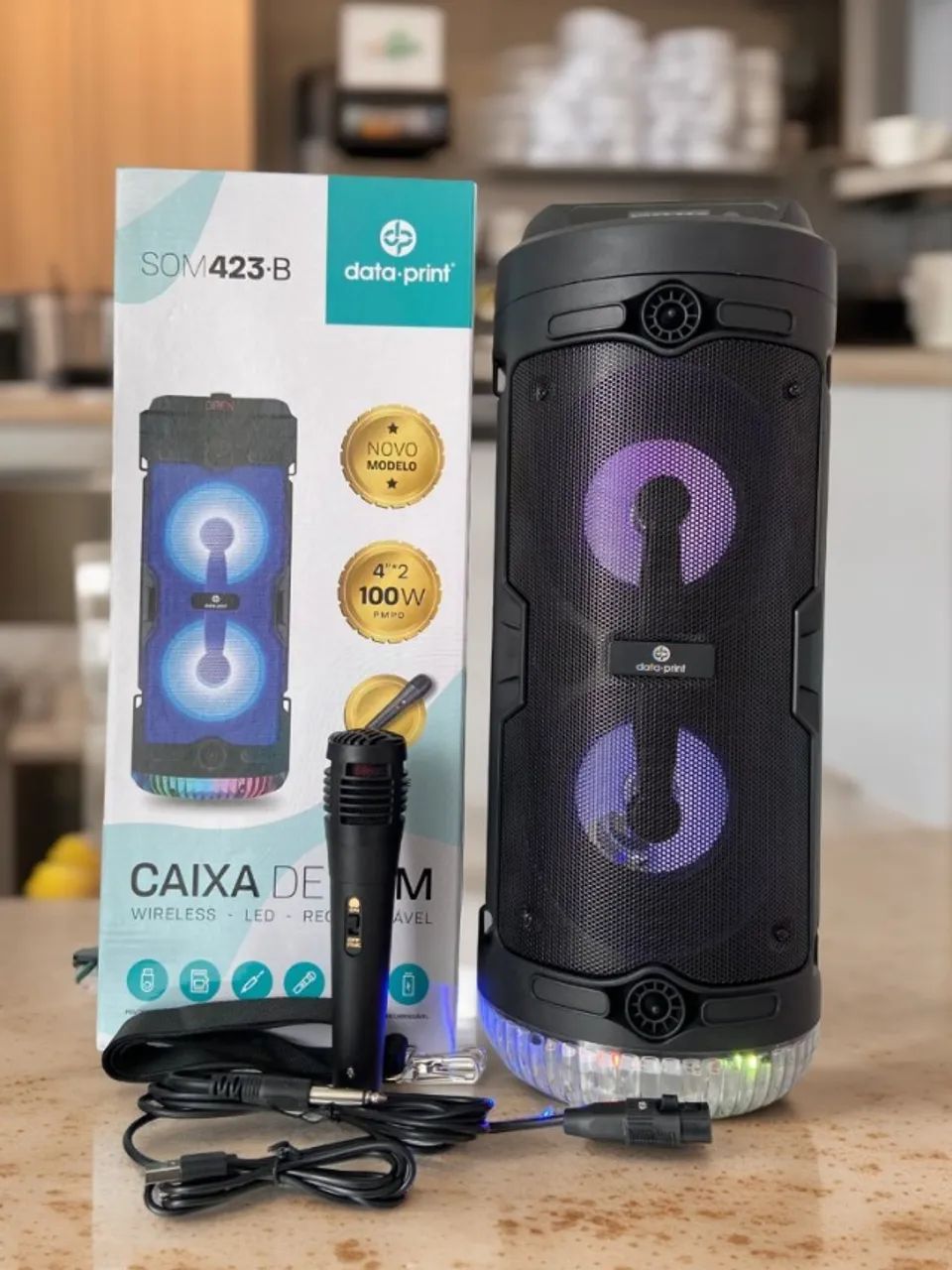 Caixa de Som Bluetooth Led RGB com Alça e Microfone 423.B Data Print an5