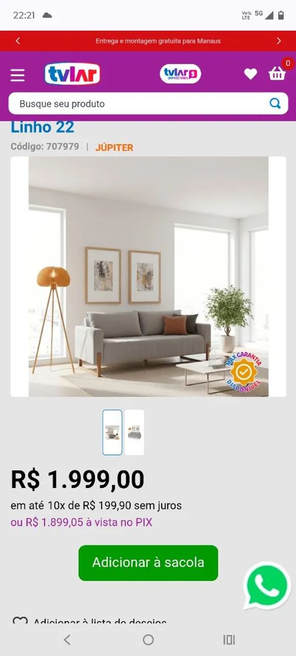 Sofá 3 lugares 64985854245249120