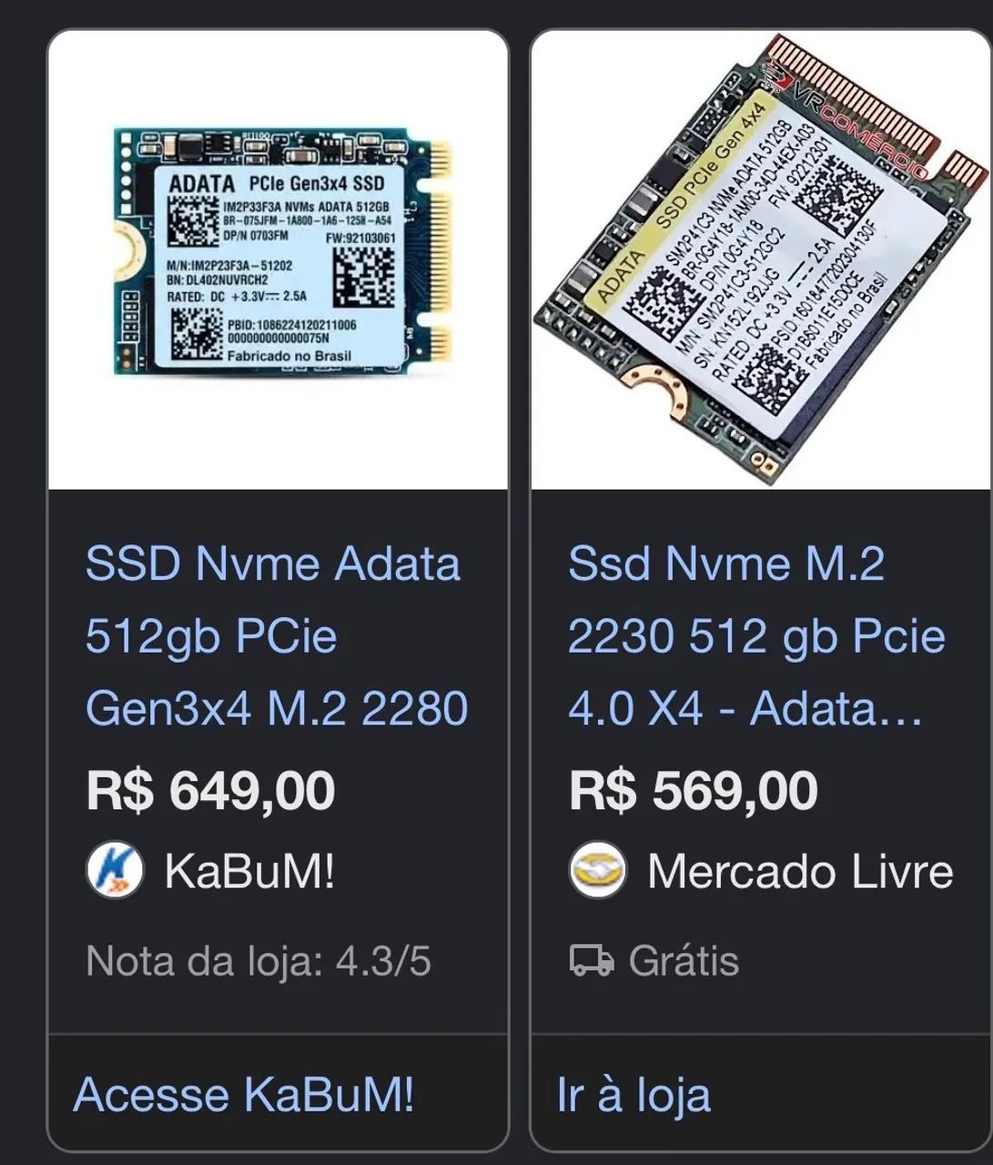 SSD NVME M.2 Adata 512gb 2230 