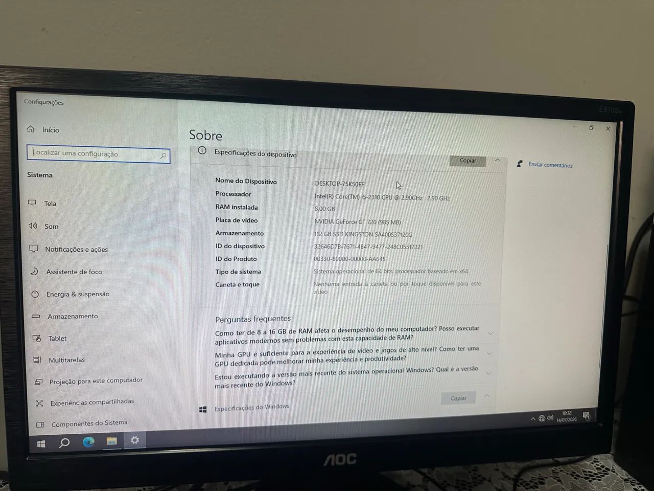 PC I5-2310 + 8GB RAM + SSD 112GB + PLACA DE VÍDEO GT 720 | ACEITO TROCA / ACEITO PROPOSTA - Foto 4