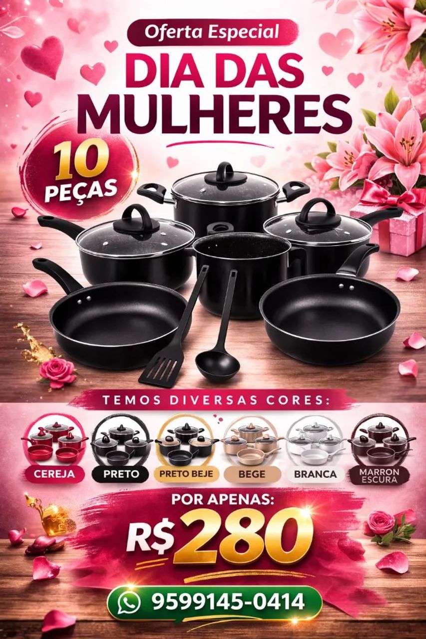 Conjunto de Panelas Antiaderente 10 Peças - Várias Cores - Foto 2