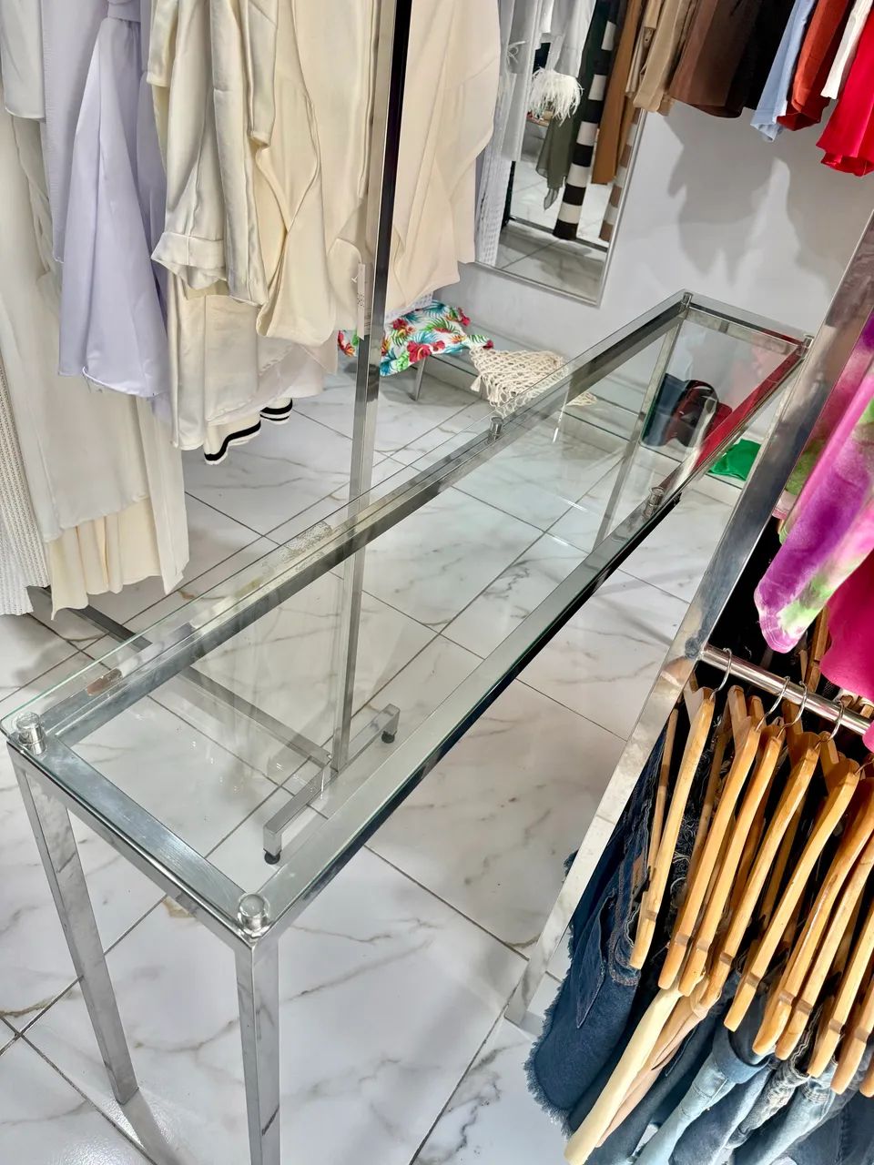 Mesa inox topo de vidro 