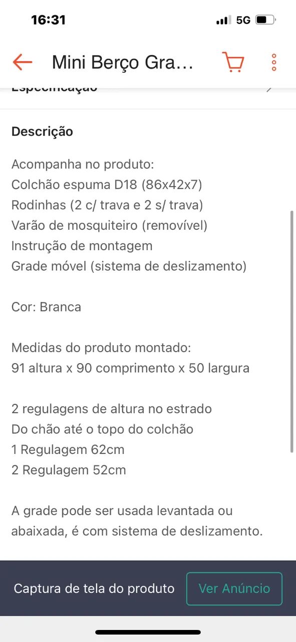 Mini Berço Branco - Foto 4