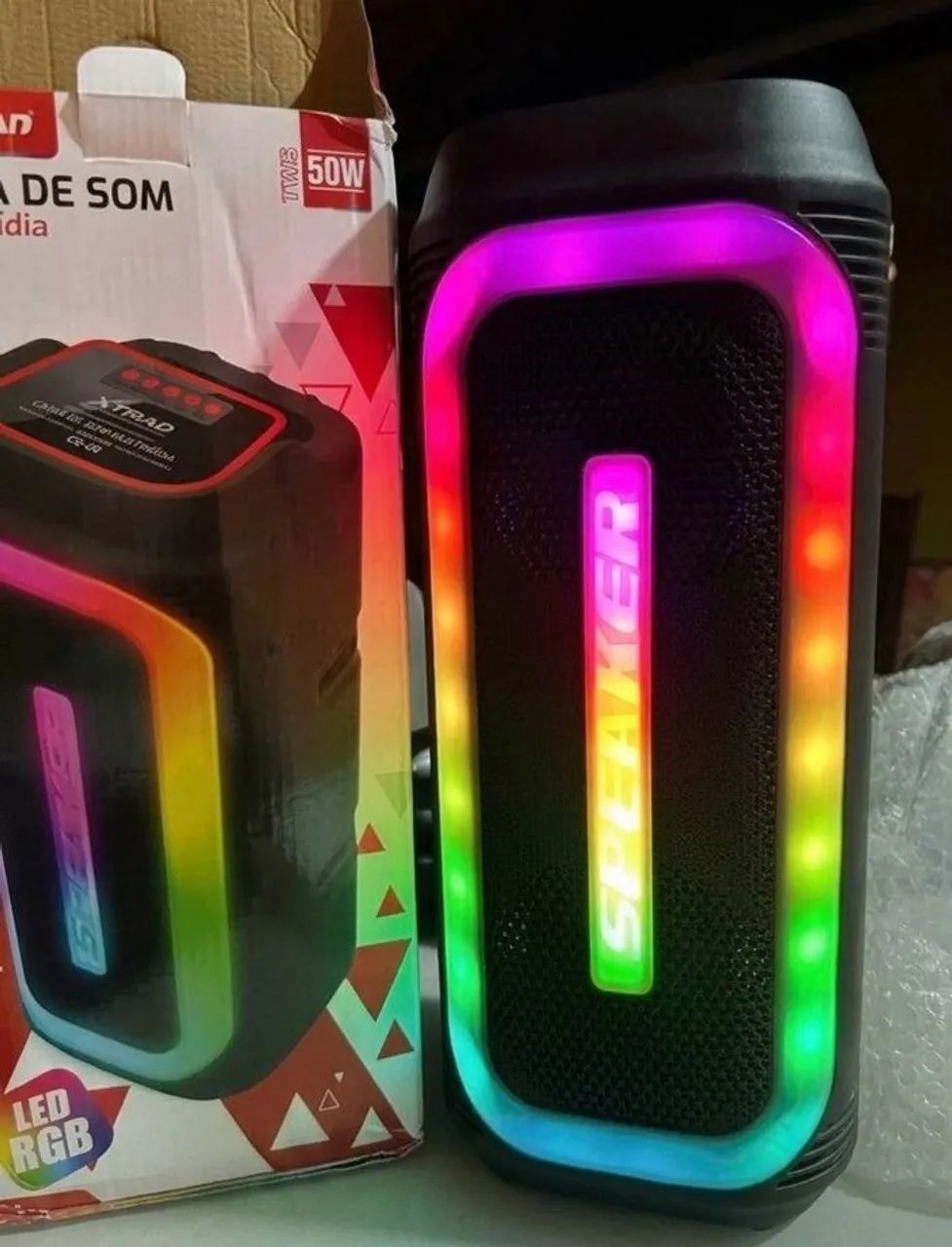 Caixa de som Bluetooth com LED RBG Portátil 50W. 