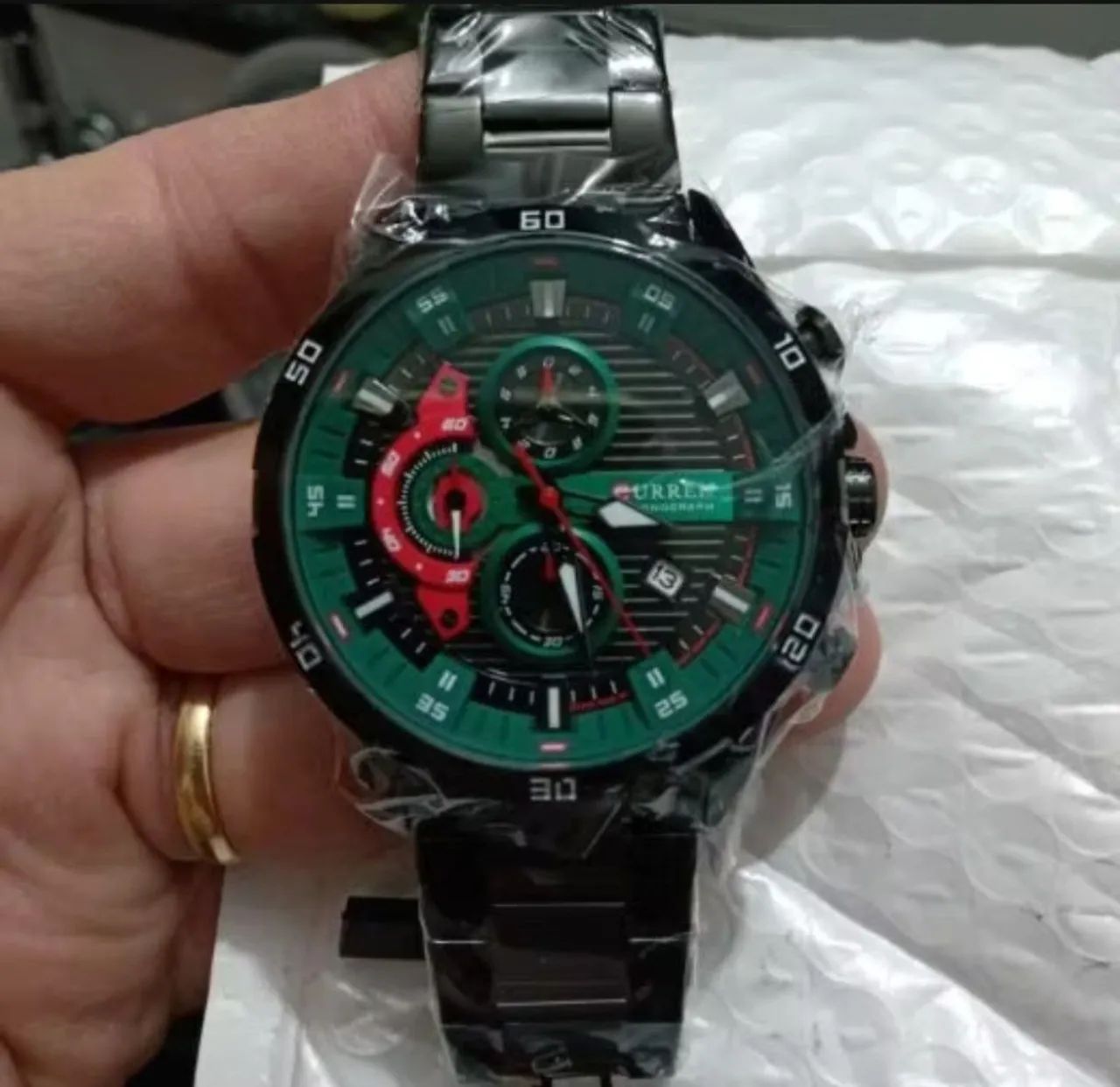 Relógio curren preto verde, edição de luxo original aço inoxidável
