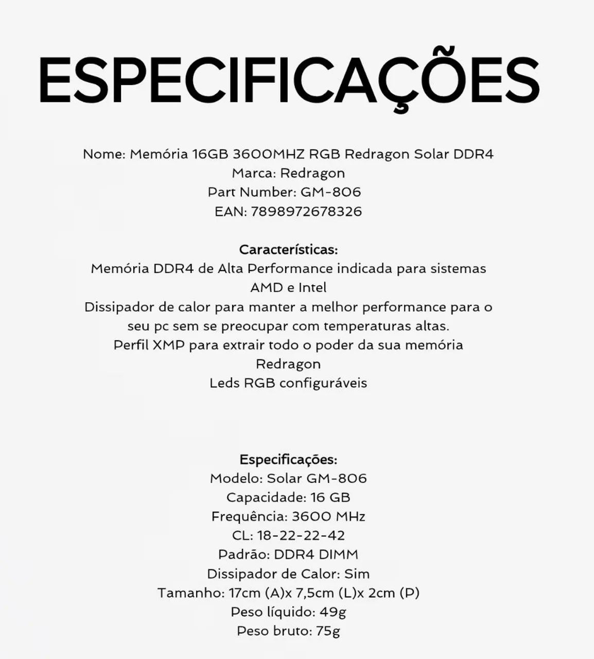 Memória 16GB 3600MHZ RGB Redragon Solar DDR4 - Foto 4