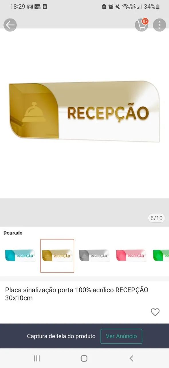 Placa recepção branco e dourado 100% acrílico