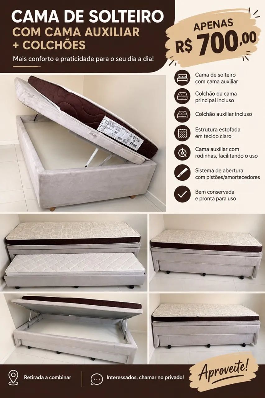 Cama de Solteiro com Bicama + colchão 