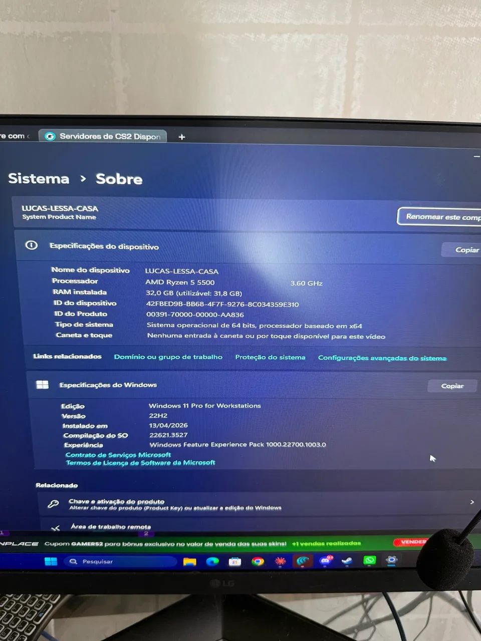 PC GAMER RYZER 5 32GB SSD M2 PL RTX 3060 - Foto 2