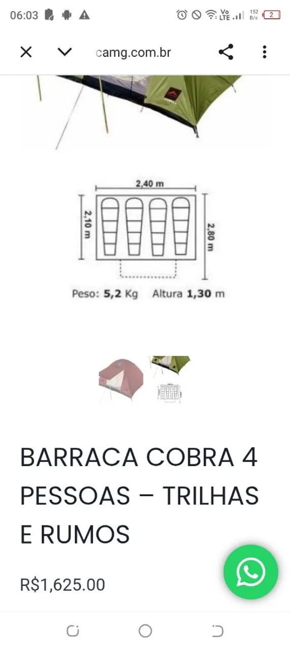 Barraca alta qualidade acampamento, profissional marca cobra  - Foto 3