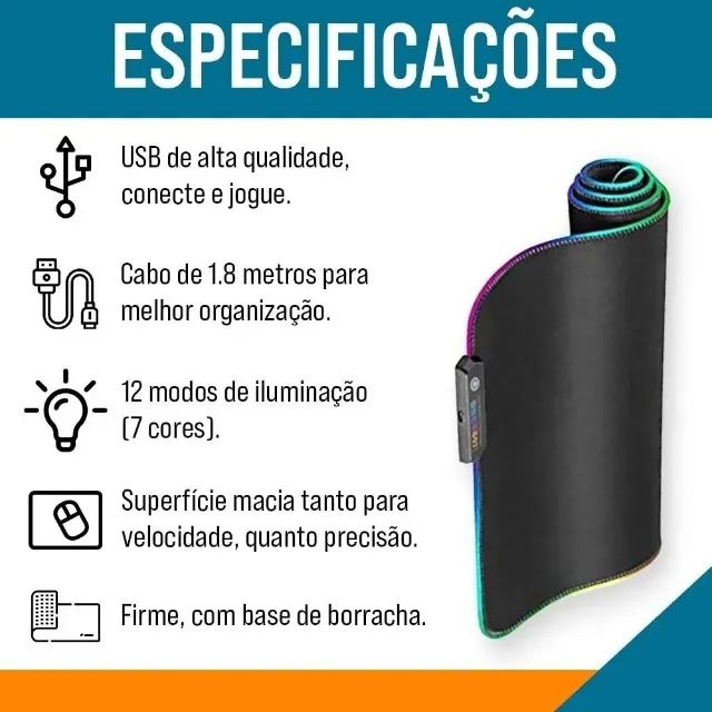 MousePad Gamer RGB 80x30cm Speed - Foto 4