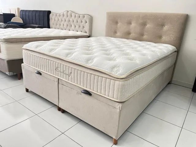 Cama Box com Baú Queen Colchão Molas Ensacadas Pillow Top Macio Marca Sankonfort, Nova! - Foto 3