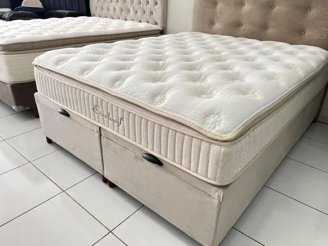 Cama Box com Baú Queen Colchão Molas Ensacadas Pillow Top Macio Marca Sankonfort, Nova! - Foto 2