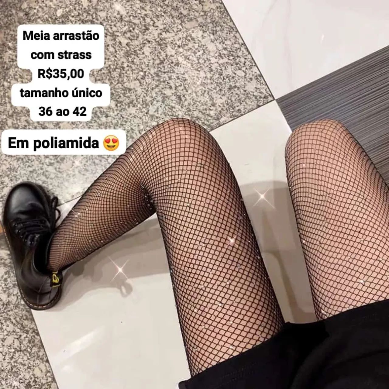 Meia arrastão em poliamida com strass  - Foto 3